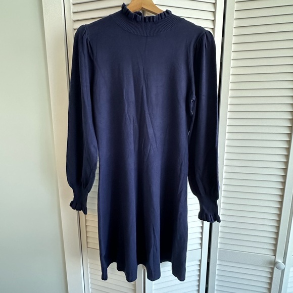 Mock neck long sleeve fit and flare sweater dress. - Picture 2 of 3